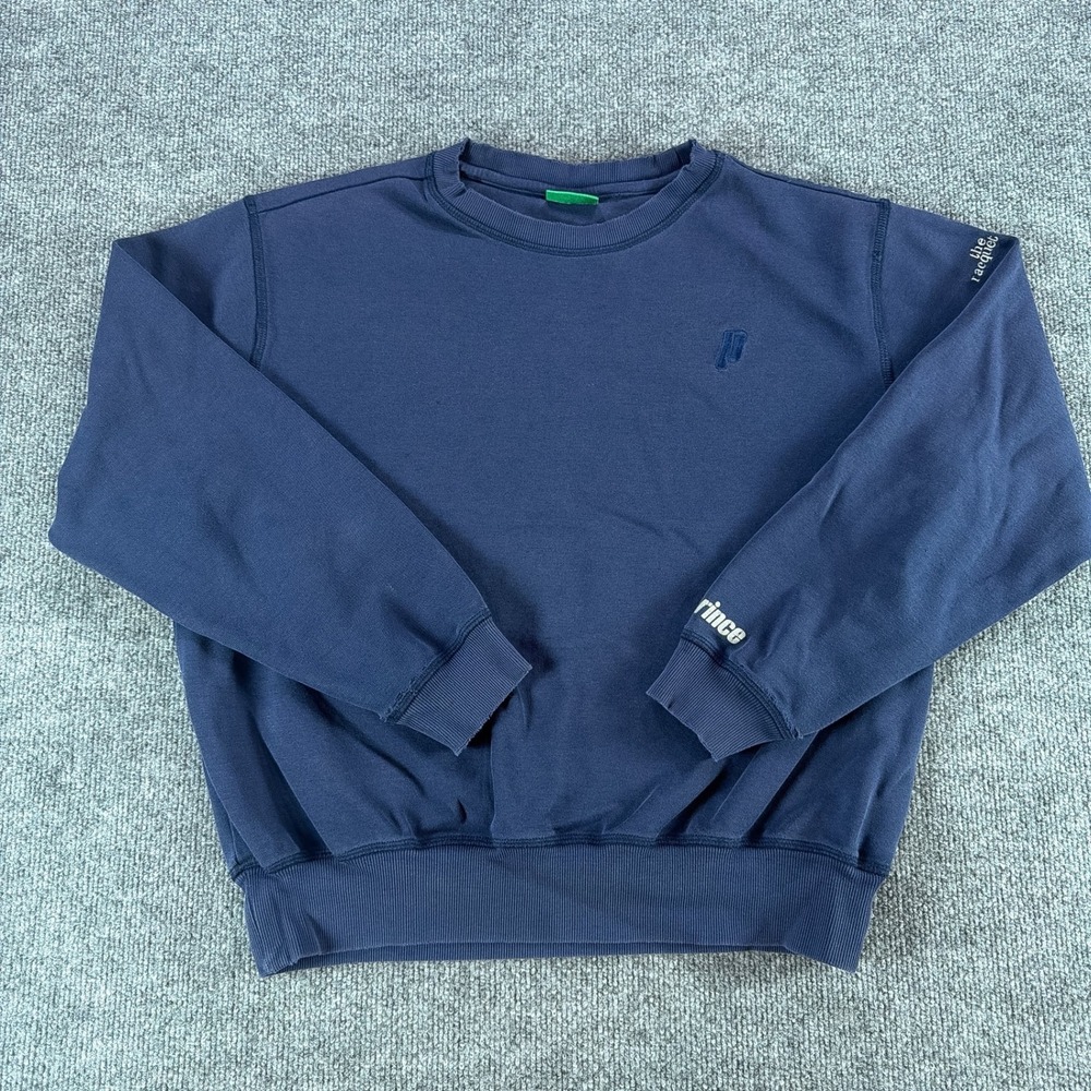 VTG Prince Mens Tennis Crewneck Sweatshirt Navy Blue Embroidered Lrg Tennis Prep
